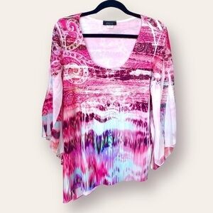 Pretty Woman Flowy Bell Sleeve Multicolour Shirt Size L